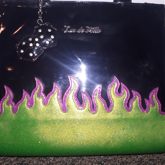 Like New Lux de Ville Diabla Darling Large Tote with purple and green flames - Picture 5 of 8